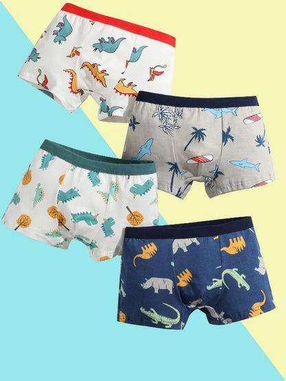 Boys Cotton Boxer Briefs with Dinosaur Print