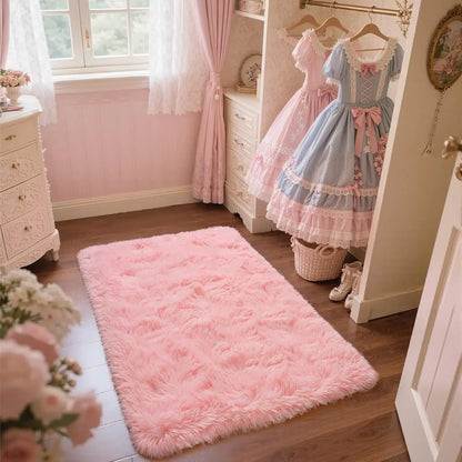 VIKAMA Pink Polyester Bedroom Carpet - Soft Plush Rug