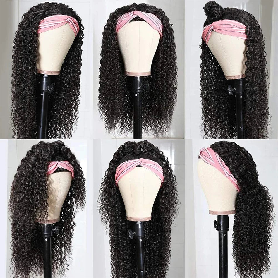 Curly Headband Wig Human Hair Kinky Curly 250 Density
