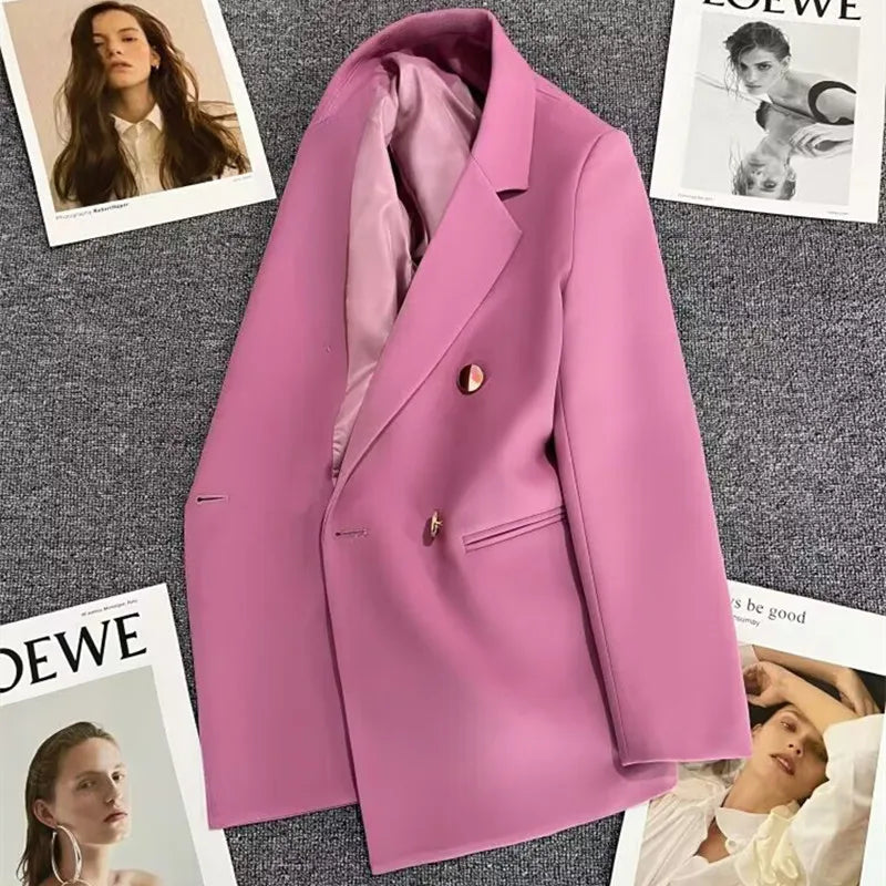 Candy Color Slim Blazer with Notched Collar and Metal Buttons