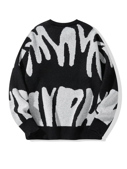 Irregular Jacquard Pattern Pullover Sweater Men Casual