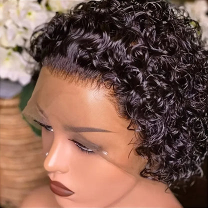 Pixie Cut Curly Lace Front Wig Natural Black 6 Inch