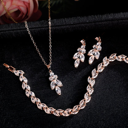 ZAKOL Brilliant Zirconia Leaf Jewelry Set for Women
