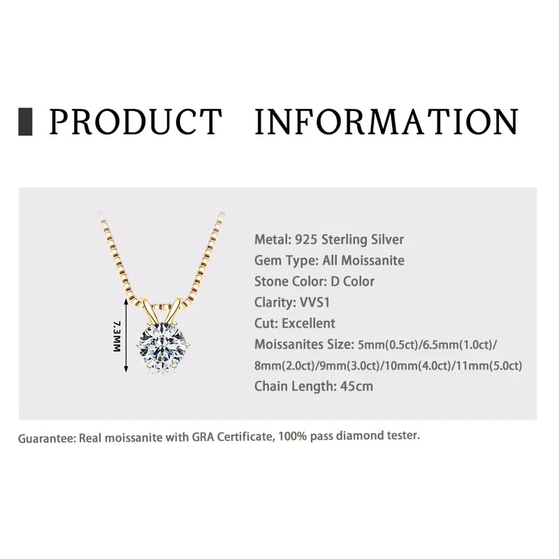 Moissanite Pendant Necklace 925 Sterling Silver Women