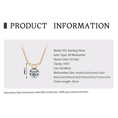 Moissanite Pendant Necklace 925 Sterling Silver Women