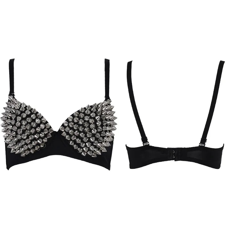 Silver Rivets Gothic Push Up Bralette for Women