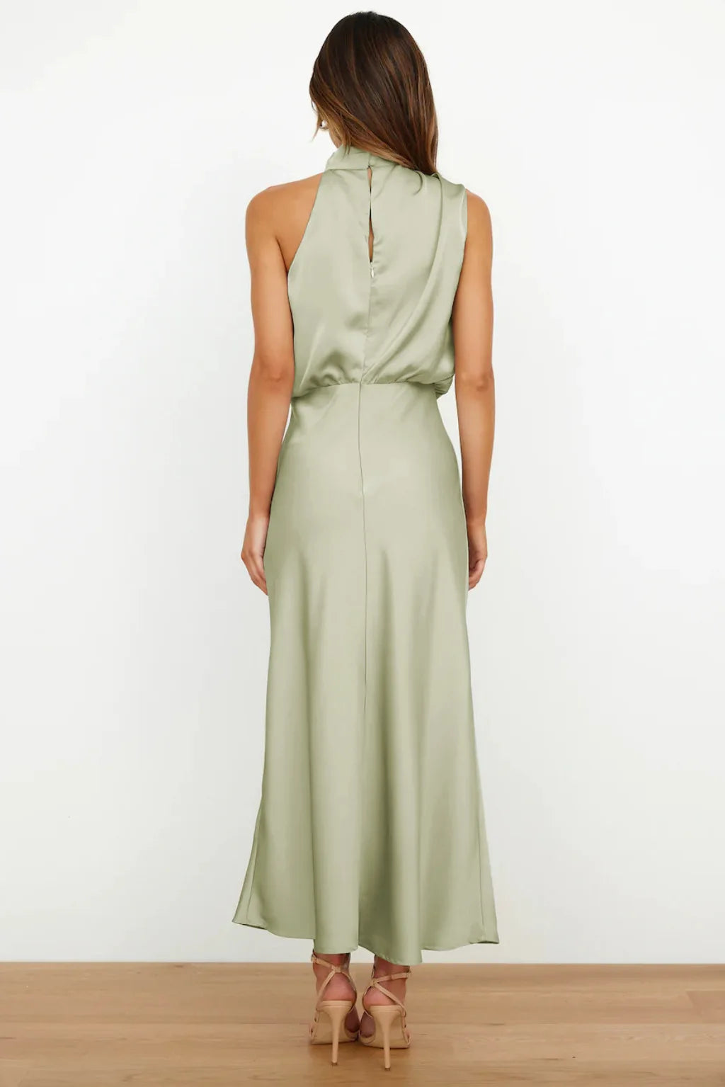 Elegant Silk Satin Sleeveless Long Dress for Women