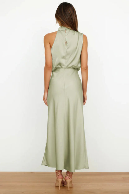 Elegant Silk Satin Sleeveless Long Dress for Women