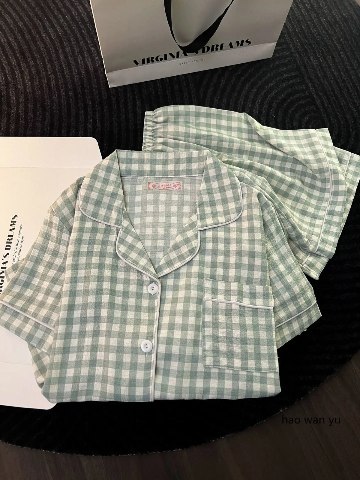 Japanese Minimalist Women's Pink Plaid Pajamas