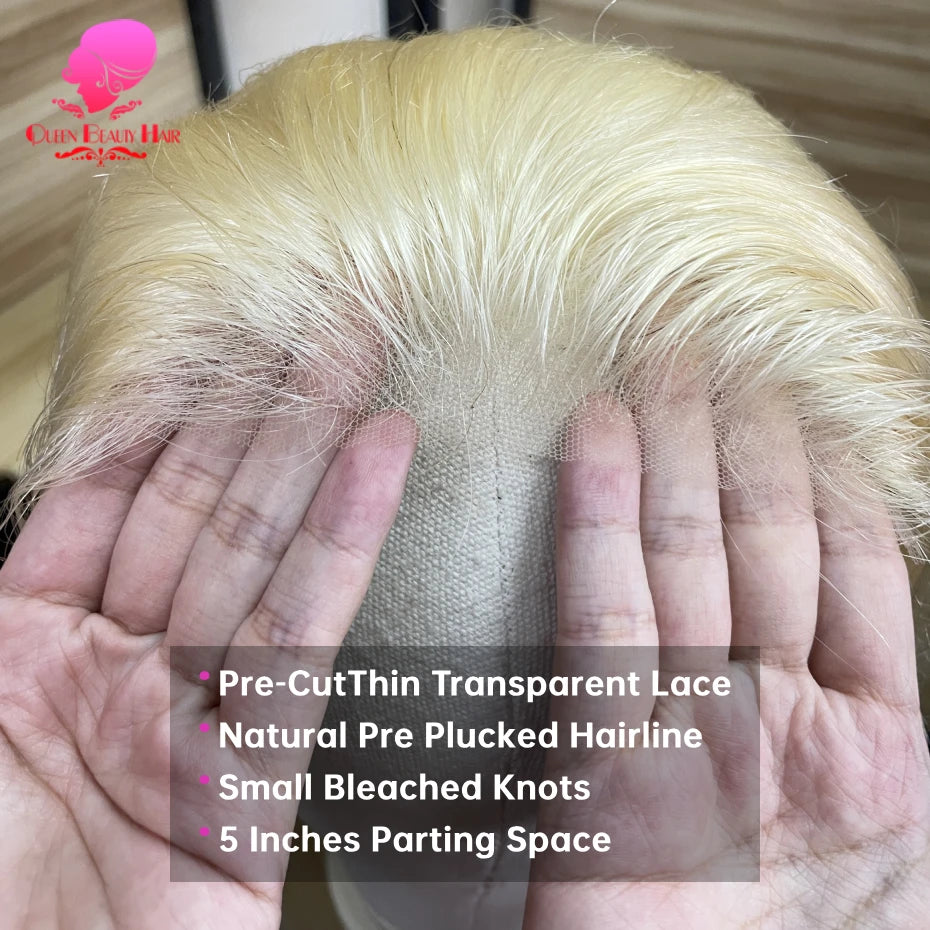 613 Glueless Human Hair Lace Closure Wig Blonde Straight