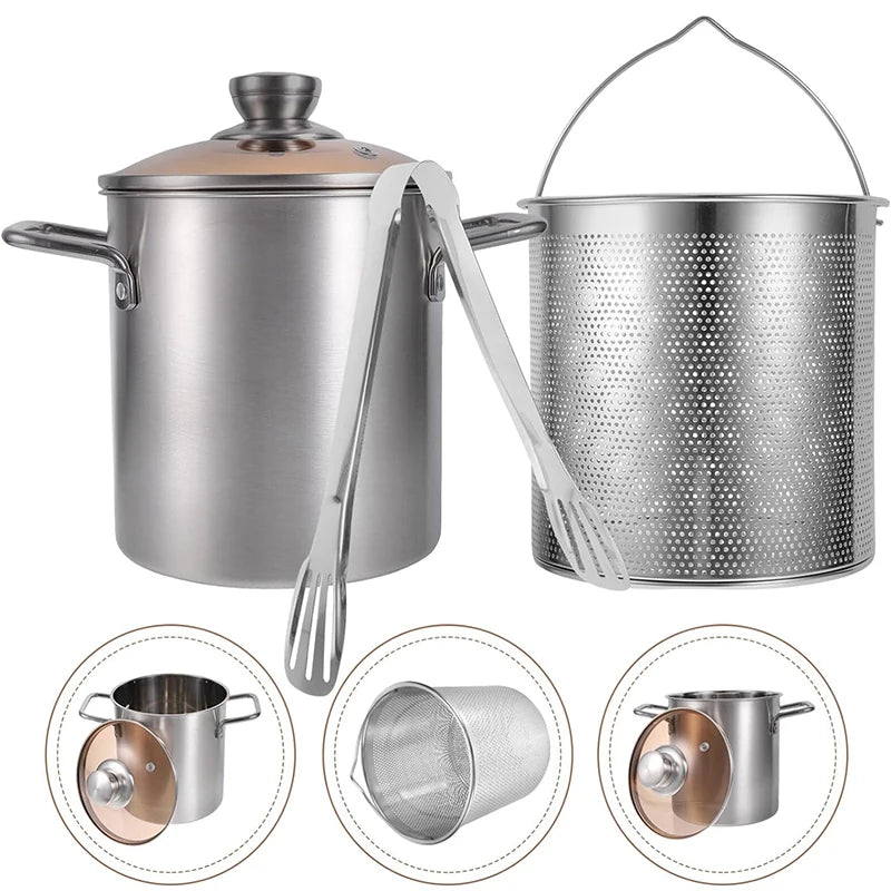 3L Stainless Steel Deep Fryer Pot with Lid and Basket