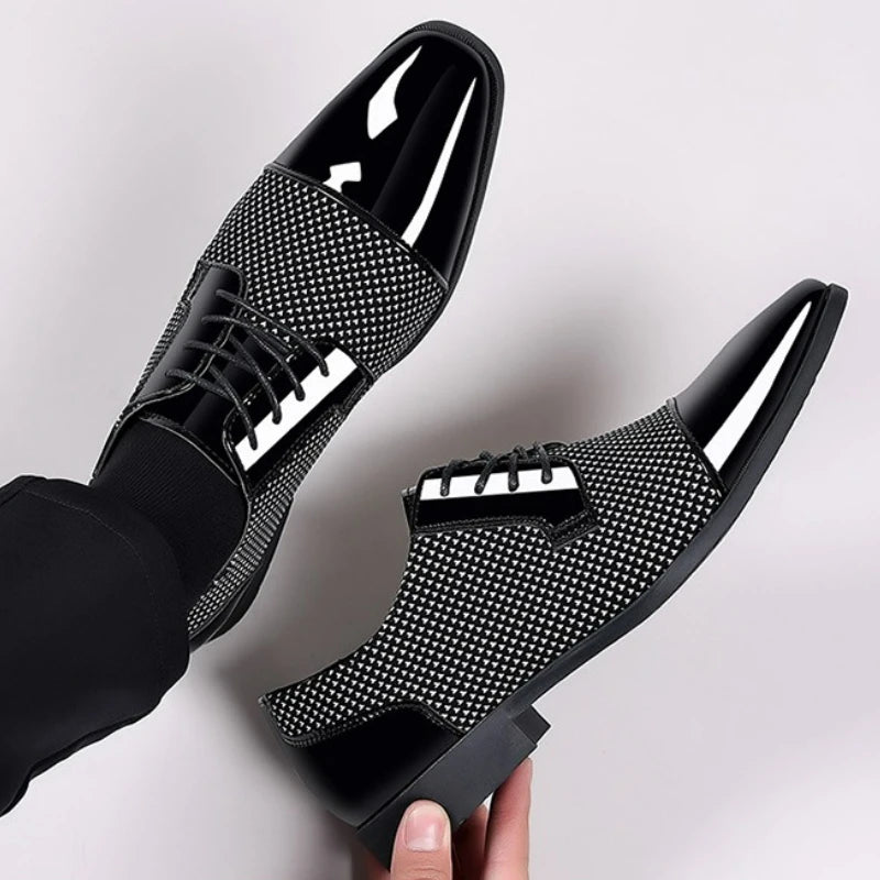 Men's Black PU Leather Lace Up Oxfords Shoes
