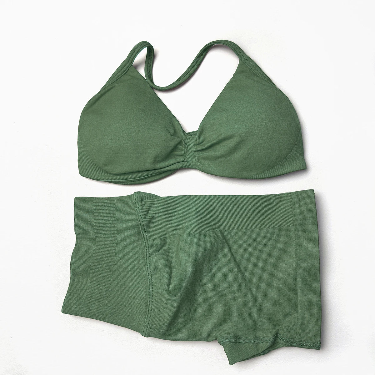 Seamless Strappy Yoga Bra and Scrunch Butt Shorts Set