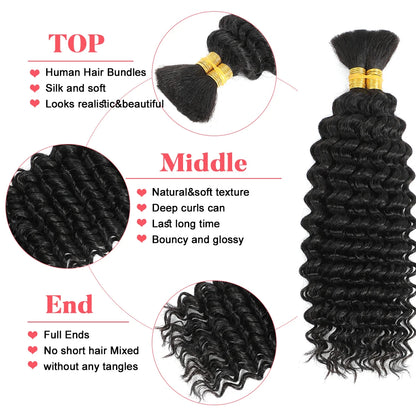 Deep Wave Bulk Human Hair 100g for Braiding