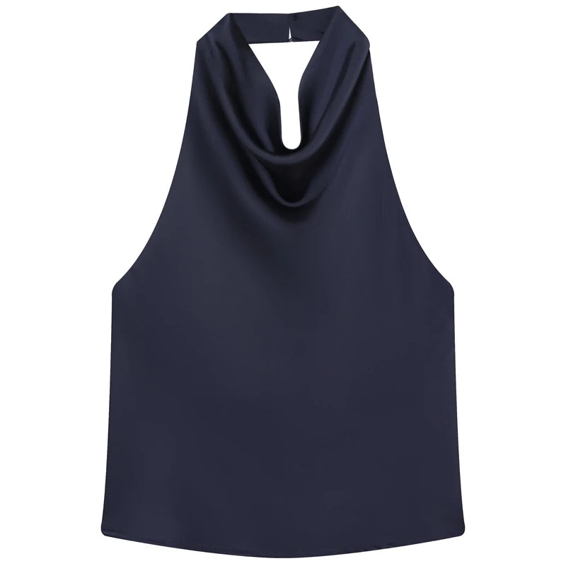 Halter Satin Backless Corset Top for Women in Yellow Pink Black