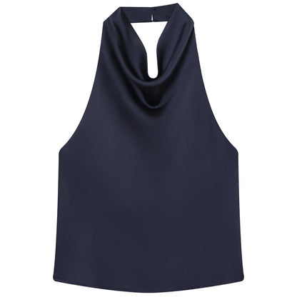 Halter Satin Backless Corset Top for Women in Yellow Pink Black