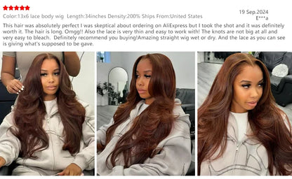 Body Wave Wig 46 Inches Chocolate Brown Remy Hair