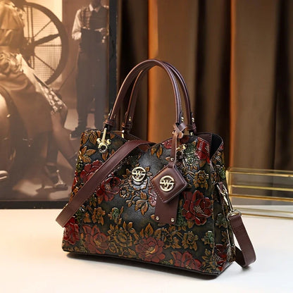 Vintage Floral Pattern PU Leather Handbag