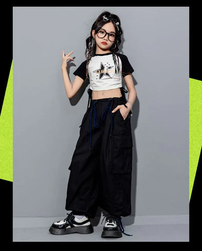 Girls Loose Cargo Pants with Belt for Daily Wear