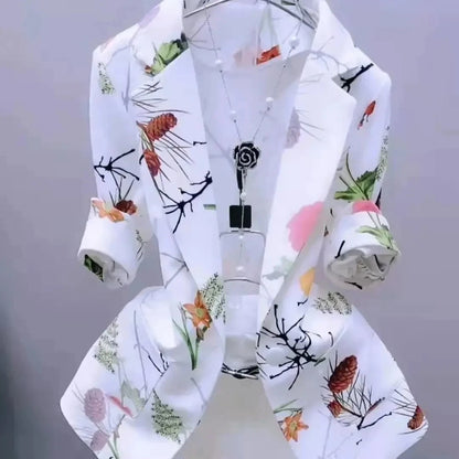 Women Printed Blazer Cardigan Short Jacket
