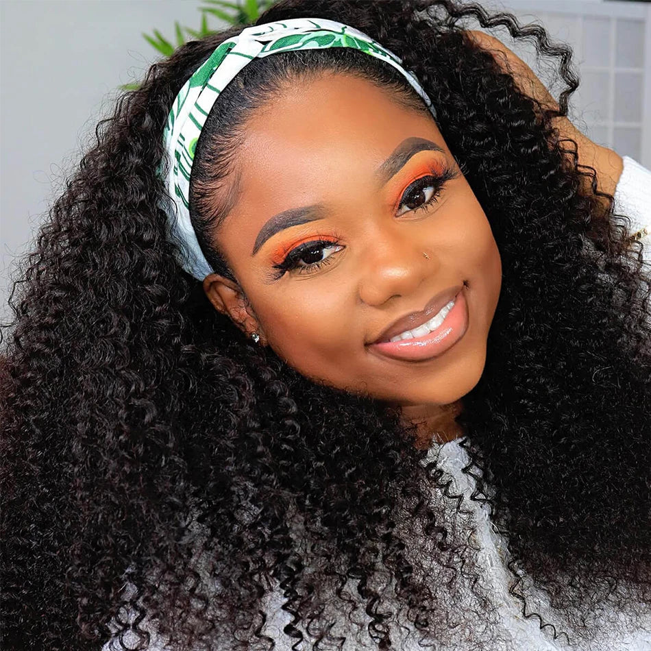 Curly Headband Wig Human Hair Kinky Curly 250 Density