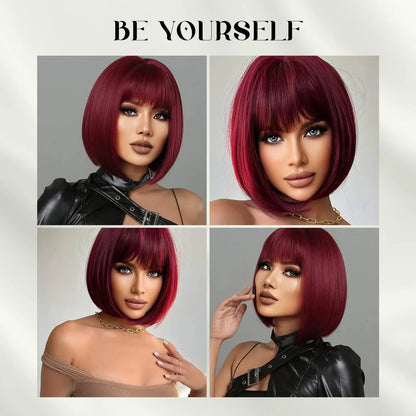 Pink Bob Synthetic Wig with Bangs for Cosplay
