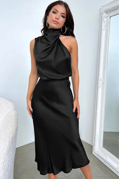 Elegant Silk Satin Sleeveless Long Dress for Women