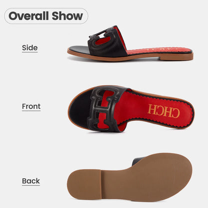 CHCH Women's Black Flat Indoor Slippers