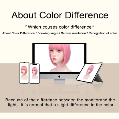 Pink Bob Synthetic Wig with Bangs for Cosplay