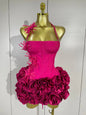 Women Red Black Bandage Two Piece Cocktail Gown