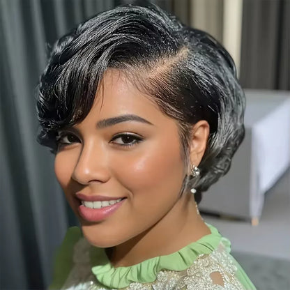 Side Part Pixie Cut Straight Wig Virgin Human Hair Natural Color