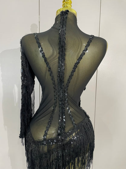 Sparkly Rhinestones One Shoulder See-Through Dress