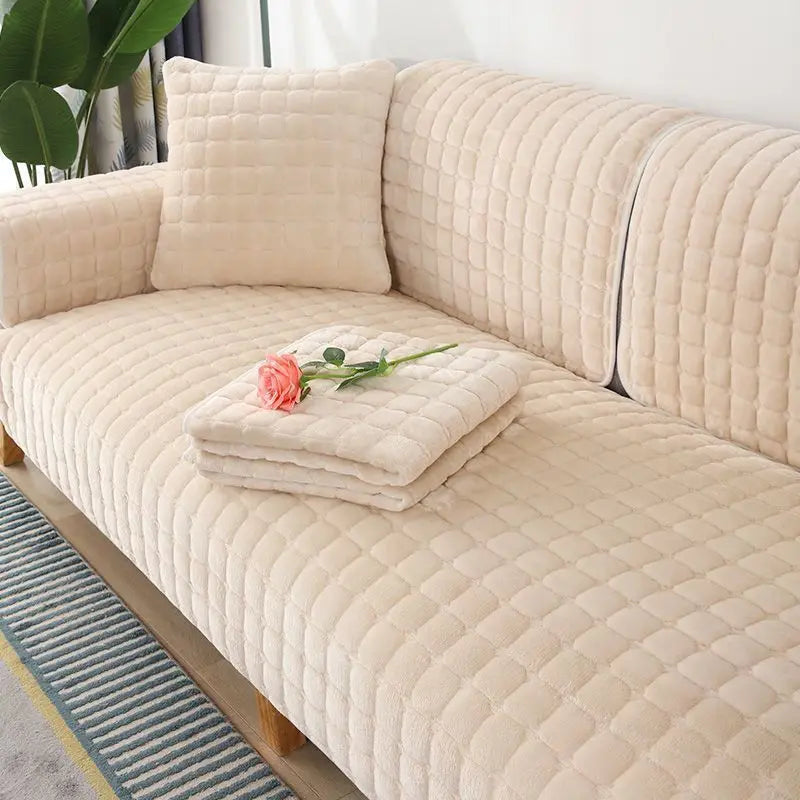 Flannel Sofa Cushion Non-Slip Plush Backrest Cover