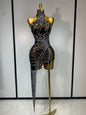 Black Mesh Crystal Diamond Bodycon Dress for Women