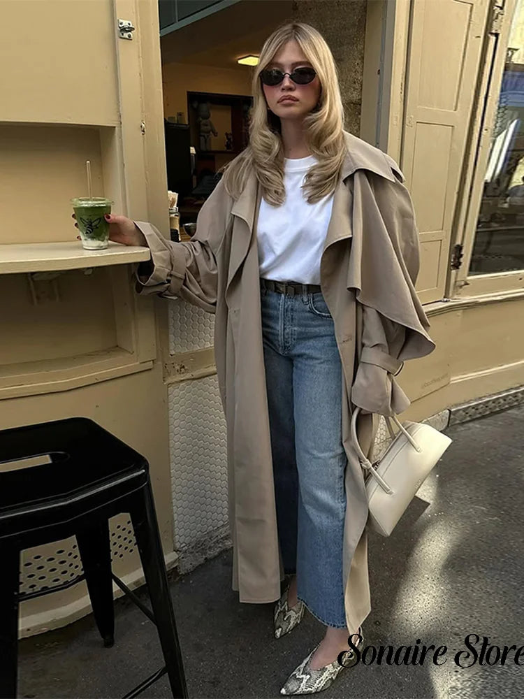 Women's Windproof Trench Coat Loose Fit Overcoat