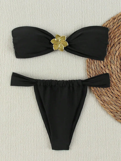 Bandeau Push-Up Bikini Set with Brazilian Thong
