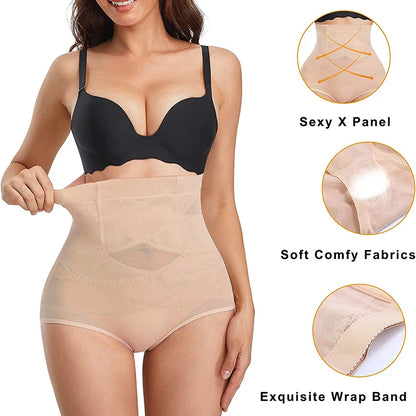 High Waisted Body Shaper Control Panties Black Beige