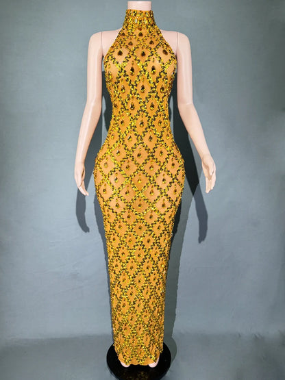 Sparkly Rhinestones Sleeveless Evening Dress for Women