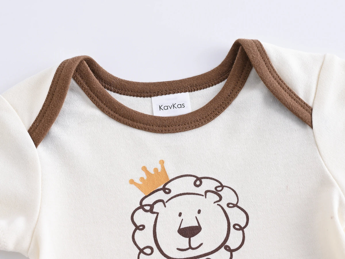 Cotton Lion Print Baby Bodysuit Set for Boys