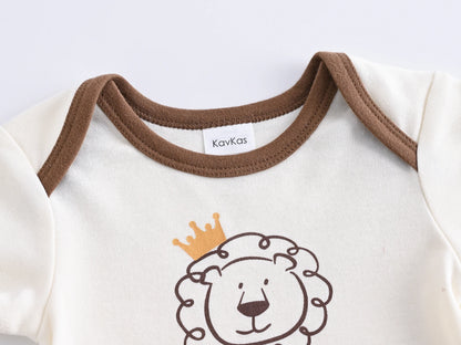 Cotton Lion Print Baby Bodysuit Set for Boys