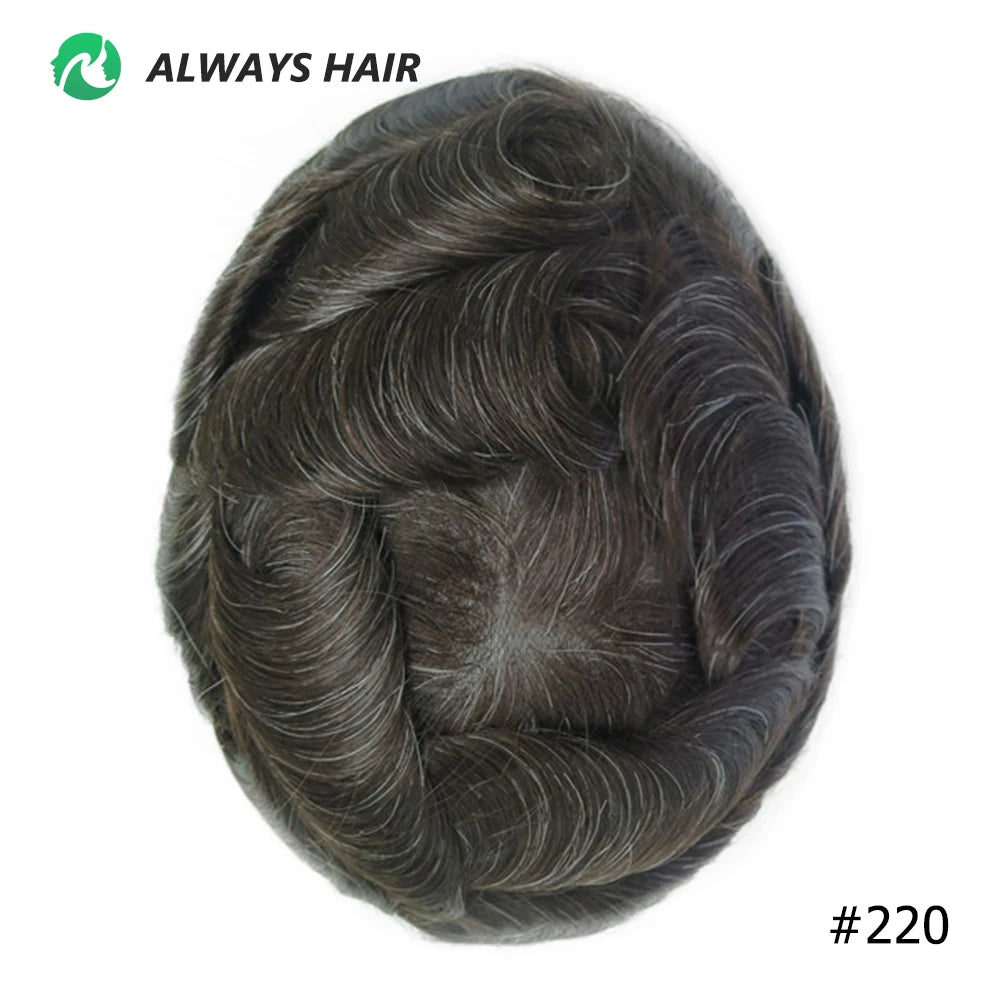 PU Men Toupee Indian Human Hair 130% Density Wig