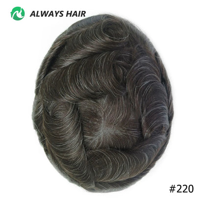 PU Men Toupee Indian Human Hair 130% Density Wig