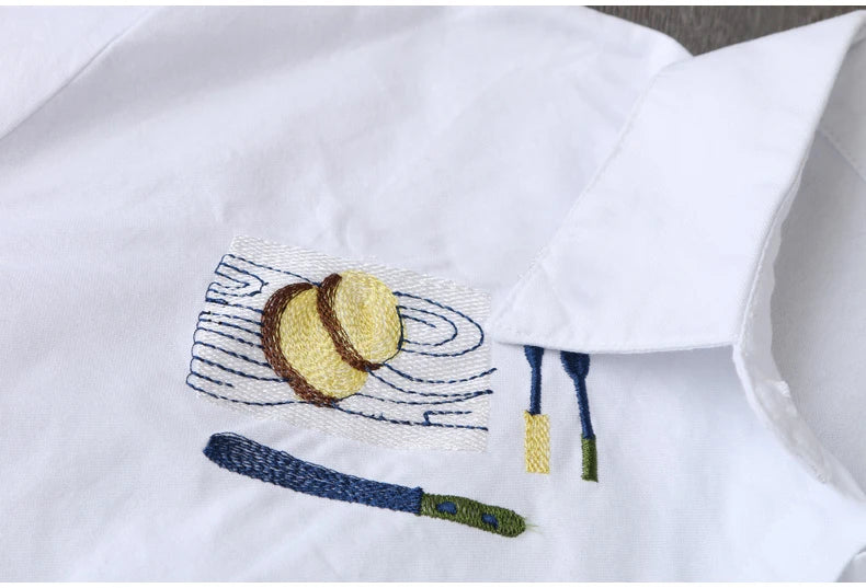 Women’s Loose White Cotton Embroidery Blouse