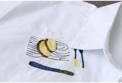 Women’s Loose White Cotton Embroidery Blouse