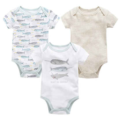 Baby Boy Summer Cotton Bodysuit Set Blue Grey Tie Print