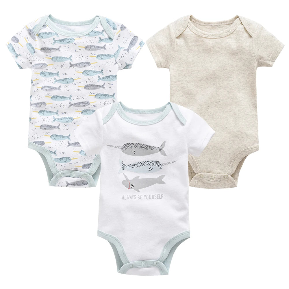 Baby Boy Summer Cotton Bodysuit Set Blue Grey Tie Print