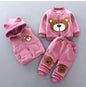 Kids Cotton Thick Warm Hooded Sweater Set Pink Grey