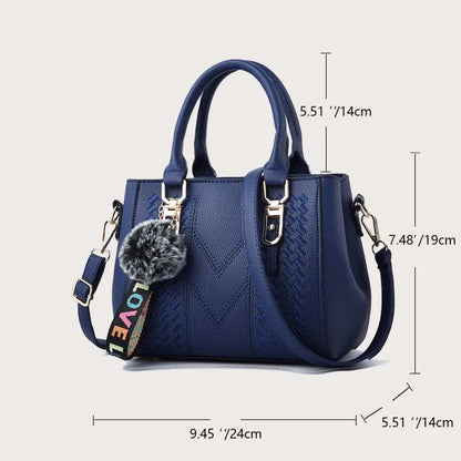 Leather Messenger Bag with Fur Decoration for Women