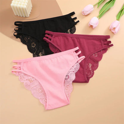 3PC Set Women's Floral Lace Low Rise Briefs