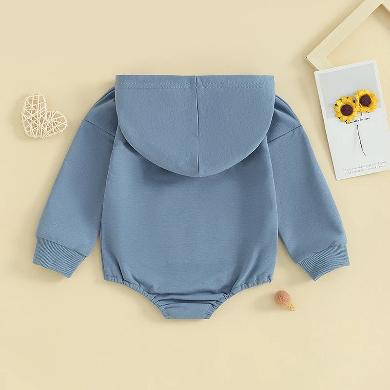 Baby Hooded Romper Long Sleeve Solid Color Bodysuit